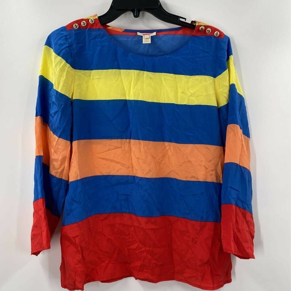 J.crew Blouse Striped Nautical Buttons 100% Silk